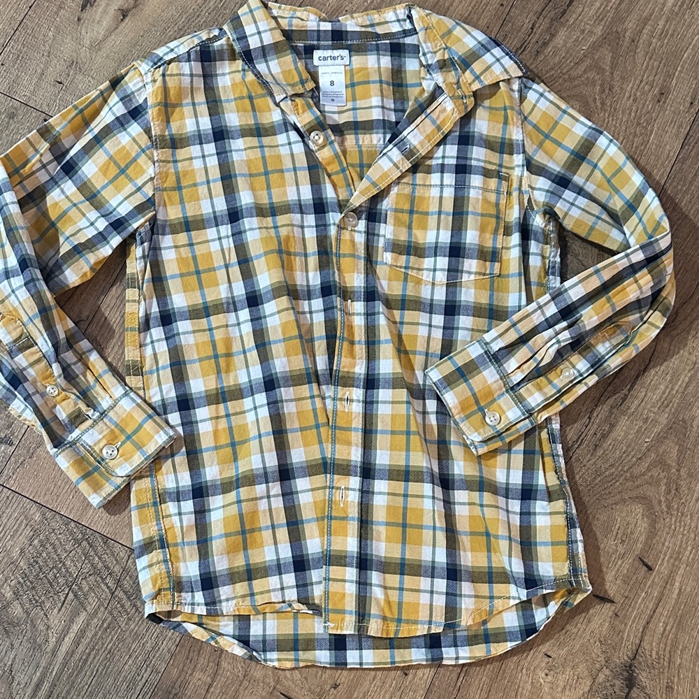 Boys Carters yellow and white Plaid Shirt